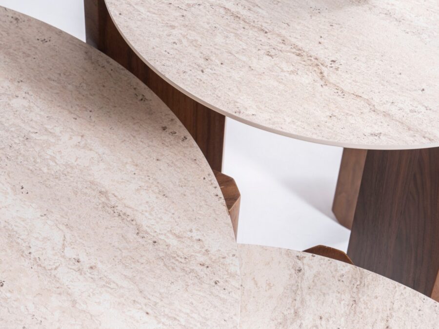Thorin Walnut Travertine Coffee Table Set Of 3-5